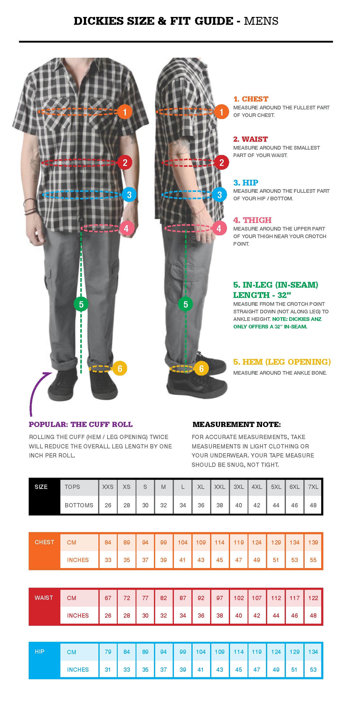 Dickies pants sales size chart